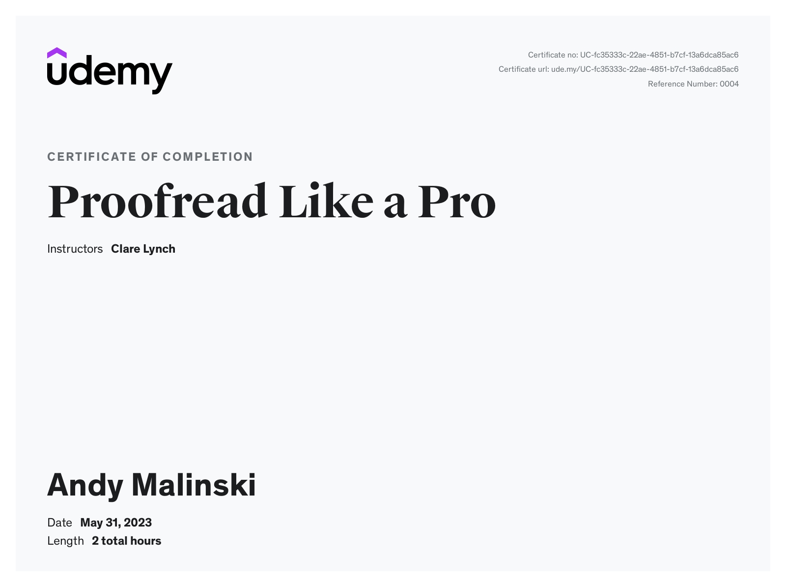 Proofread like a Pro Certification (Udemy)